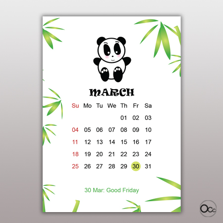 calendar Panda Mar Small Size